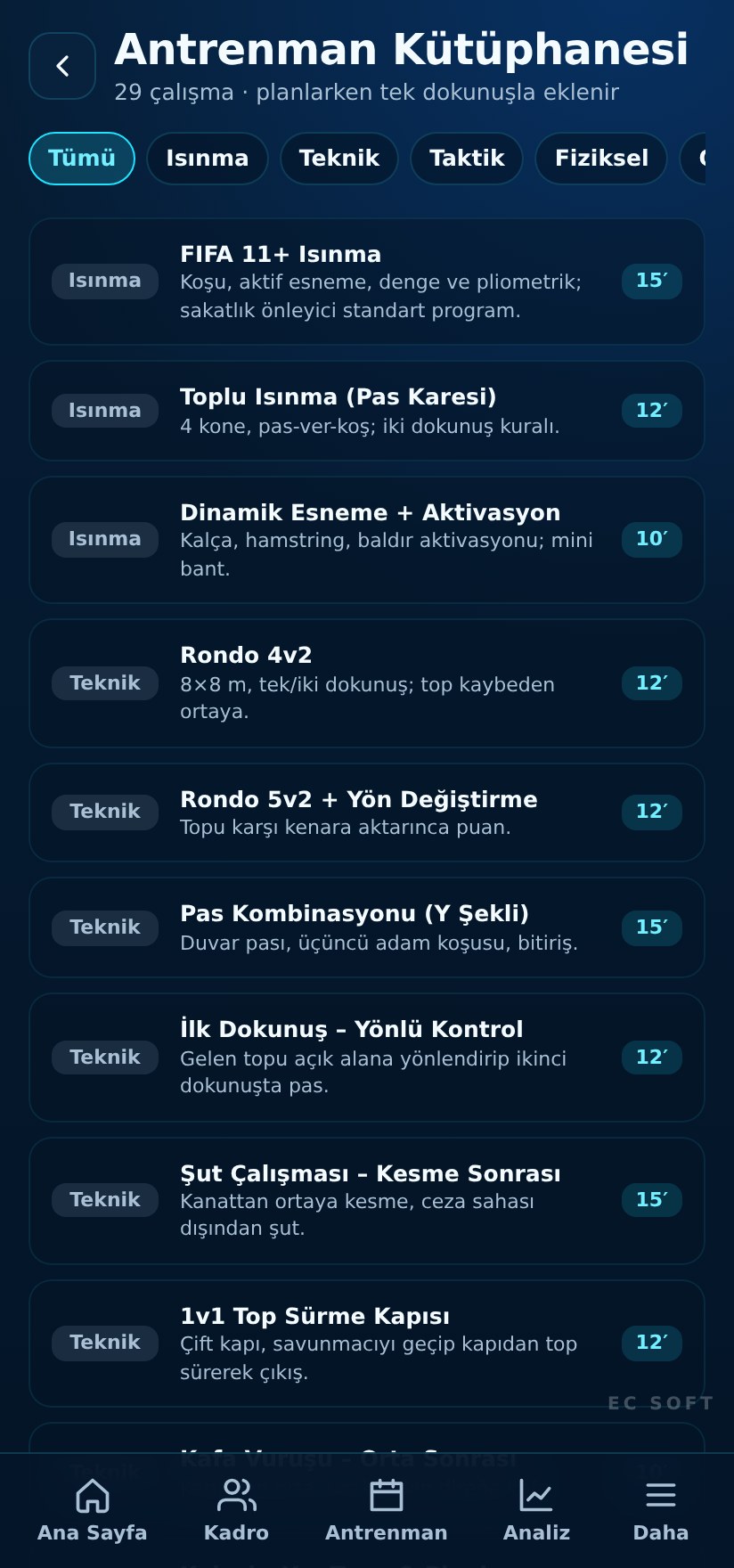 Antrenman kütüphanesi
