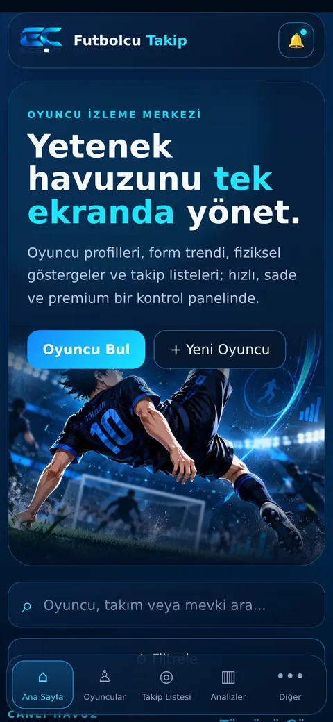 Futbolcu Takip ana ekranı