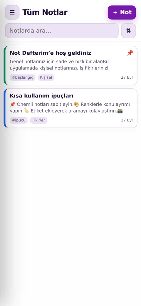 Not Defterim not listesi