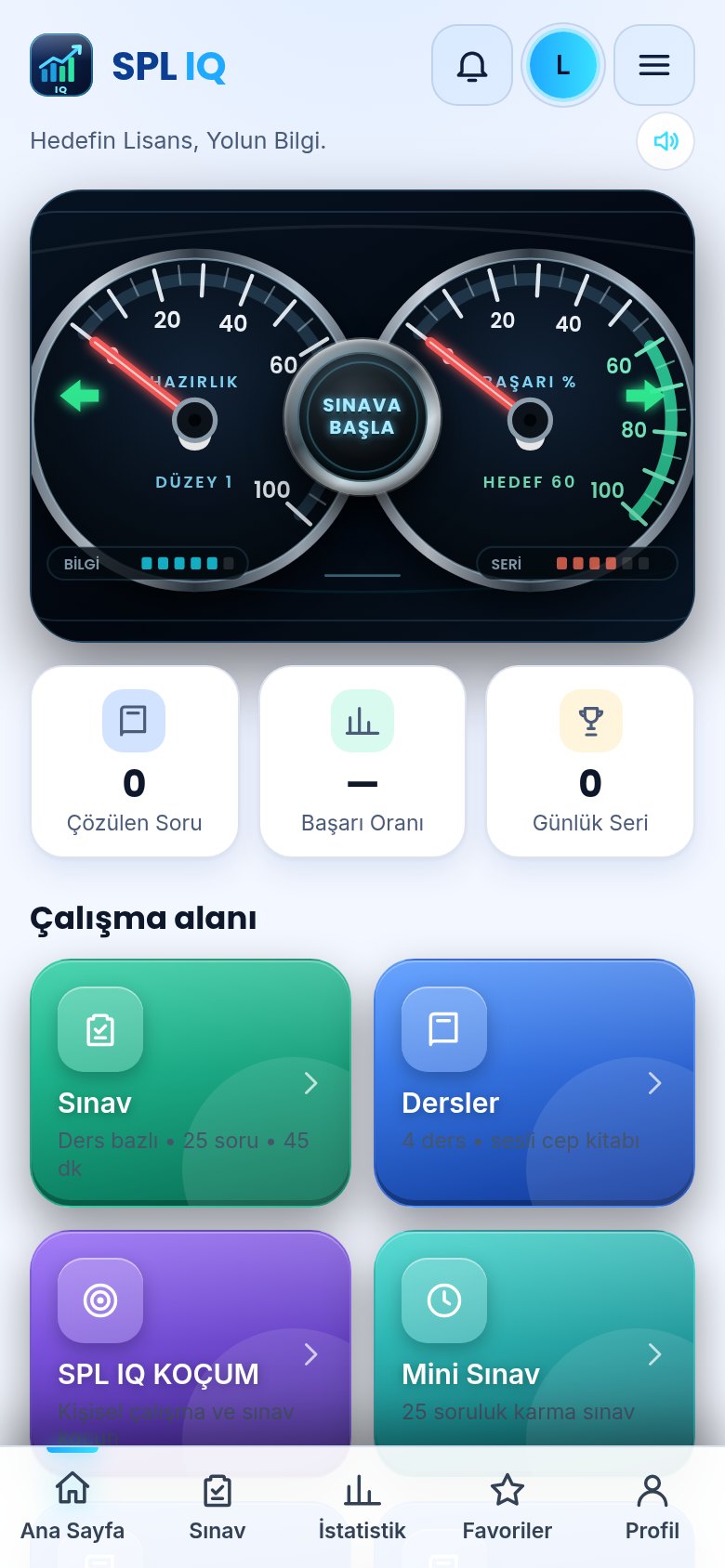 SPL IQ Düzey 1 ana ekranı